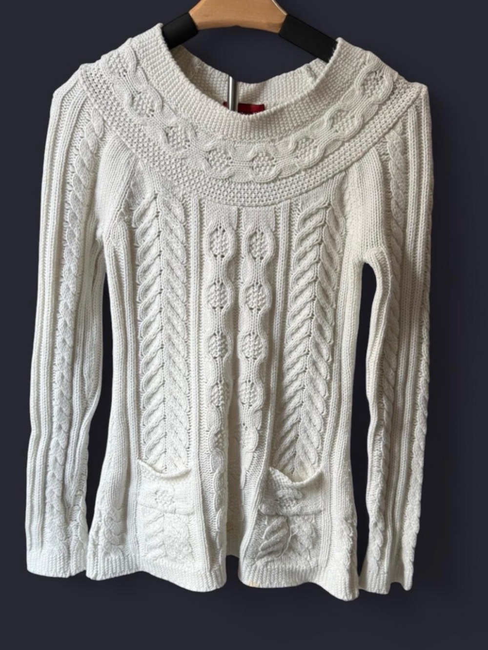 Boho Women's Cream Cable-Knit Scoop Neck Sweater